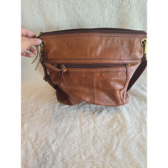 Fossil Brown Genuine‎ Leather Satchel Crossbody Messenger Tote Bag Purse - Picture 14 of 16
